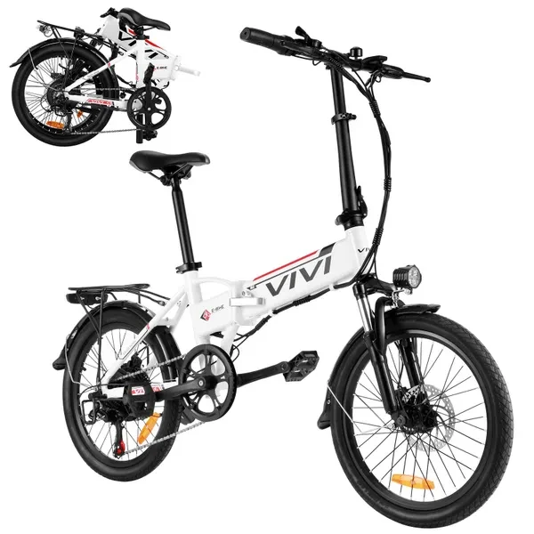 Folding Electric Bike, 20 Inch Bikes for Adults/Women/Men, 350W E-bike with Removable Battery, 7 Speed Aluminum Alloy City Folding Bicycle（Black/White）