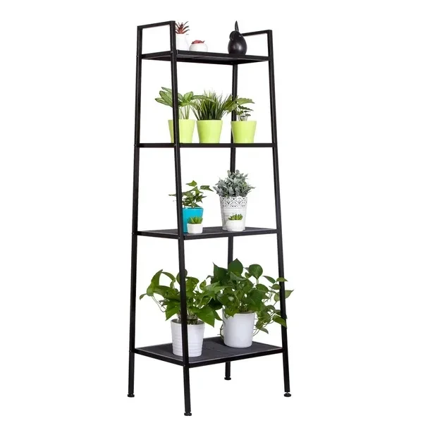 4-Tier Durable Bookcase Bookshelf Leaning Wall Shelf Shelving Ladder Storage