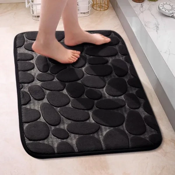 YIMEIS 1pc Memory Foam Bathroom Floor Mat, Pebble Embossed Bath Mat, Quick Absorbent and Washable Bathroom Floor Mat, Non-Slip Thick Soft and Comfortable Shower Floor Mat, Bathroom Accessories , Kitch