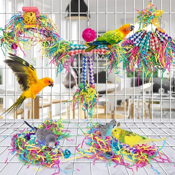 5Pcs Bird Shredding Toys for Parakeet Parrot Chewing Foraging Toy Wooden Blocks Cage Accessories for Small Medium Birds SHA