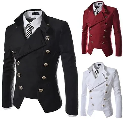 Spring/autumn Mens Suit Hooded Double-breasted Men Blazer Outdoors Slim Fit Jacket Man Long Sleeve Suits