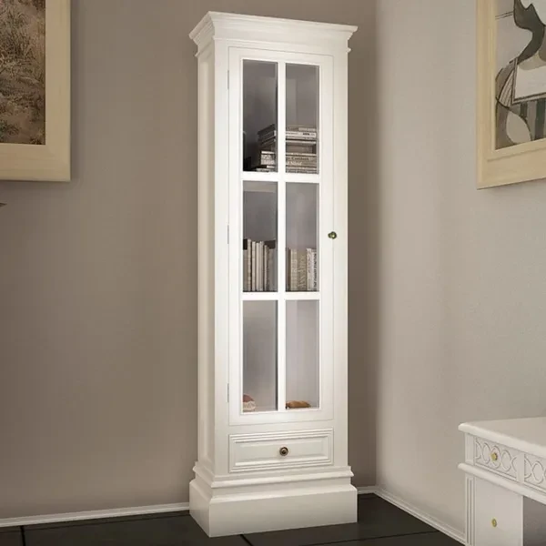 Chic Bookcase Cabinet with 3 Shelves White Wooden Bücherschrank Boekenkast Bibliothèque