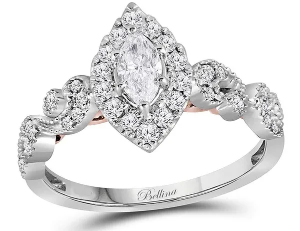 7/10 Carat (ctw G-H, I1-I2) Diamond Marquise Engagement Ring in 14K White Gold