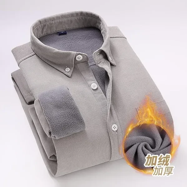 Men’s Corduroy Fleece-Lined Shirt Jacket, 100% Cotton Solid Color Casual Outerwear