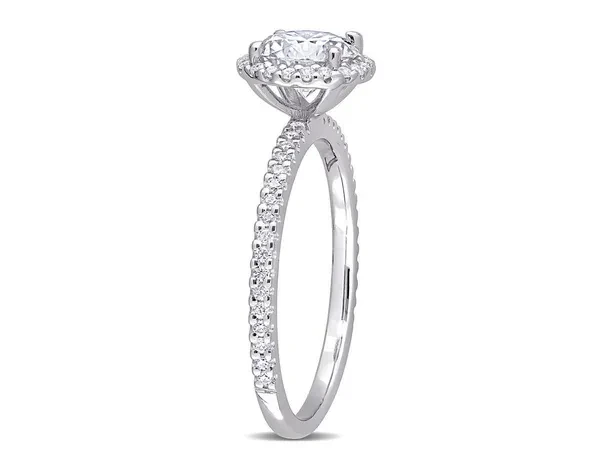 1.25 Carat (ctw) Lab-Created Round-Cut Moissanite Halo Engagement Ring in Sterling Silver