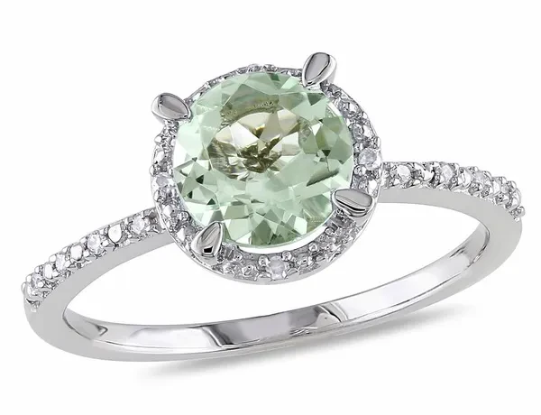 1.15 Carat (ctw) Green Amethyst Halo Ring in Sterling Silver with Accent Diamonds