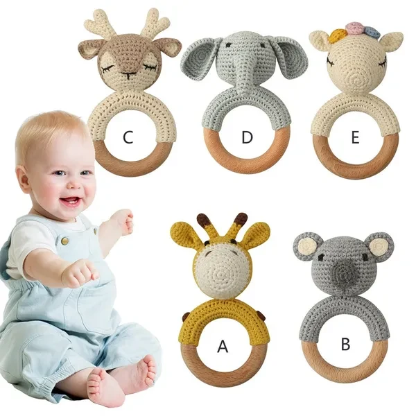 1pc Baby Teether Safe Wooden Toys Mobile Pram Crib Ring DIY Crochet Rattle Soother Teether Baby Product SUM