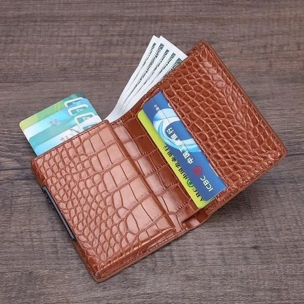 Rfid Blocking Business Men Small Wallet Multi-function Aluminum Card Holder Slim Wallet PU Leather Small Purse Wallets for Men Card Holder Wallets