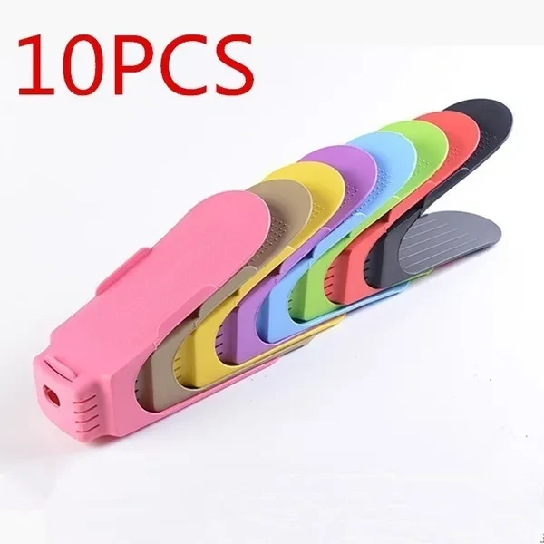 10pcs SALE Durable Plastic Home Double Layer Shoes Storage Rack Shoe Shelf Holder Organizer Amazing Space-Saving