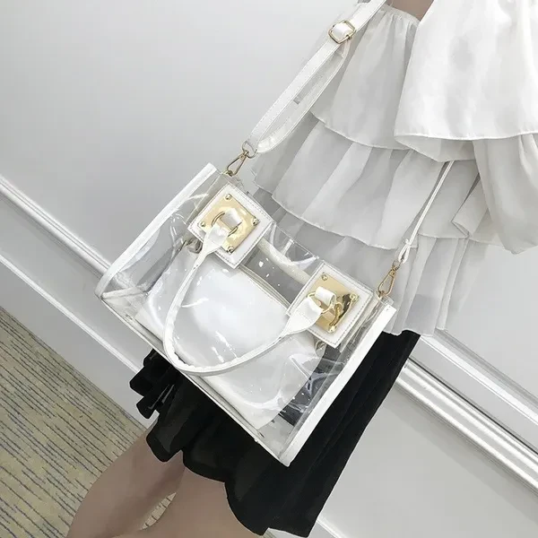 2 Pcs Clear Crossbody Handbags Waterproof Clear Handbag Top Handle Shoulder Bag Transparent Purse