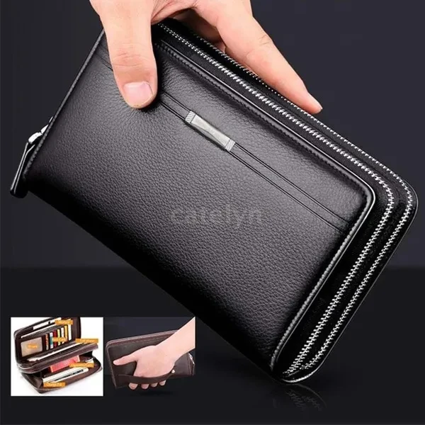 Business Men Luxury Wallets Long PU Leather Cell Phone Clutch Wallet Purse Hand Bag Top Zipper Large Wallet Card Holders