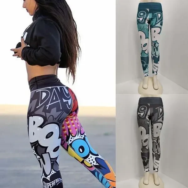 Classic Fashion Digital Printing Yoga Pants Ladies High Waist Sweatpants Running Fitness Pants
