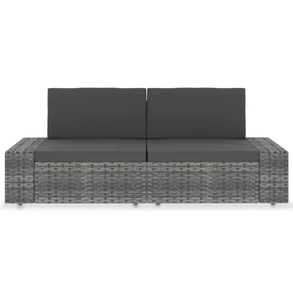 Modular 2-seater sofa, poly rattan gray Modulares Sofa Modulaire bank Canapé modulaire