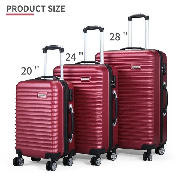 20'' 24'' 28'' 3PCS Set Travel Luggage Bag Spinner Carry On ABS Suitcase Red