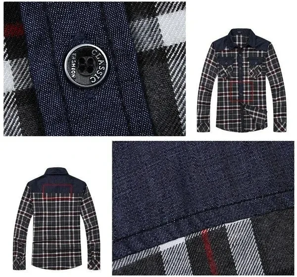 Mens Dress Shirts Long Sleeve Luxury Slim Fit Plaid Checks Camisas Casual Shirts