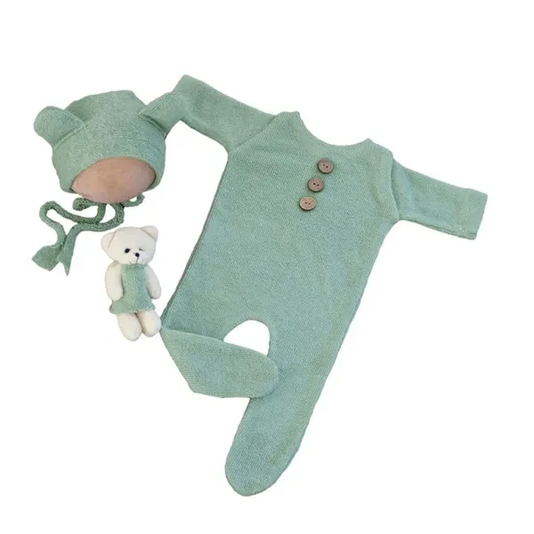 Newborn Photography Costume Set Baby Knit Clothing with Bear Hat & Lovely Baby Photo Props for Boy Girl PHO