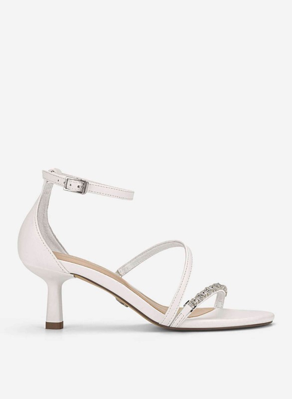 Rhinestone Strap Kitten Heel Sandals - PUM 0815 - White