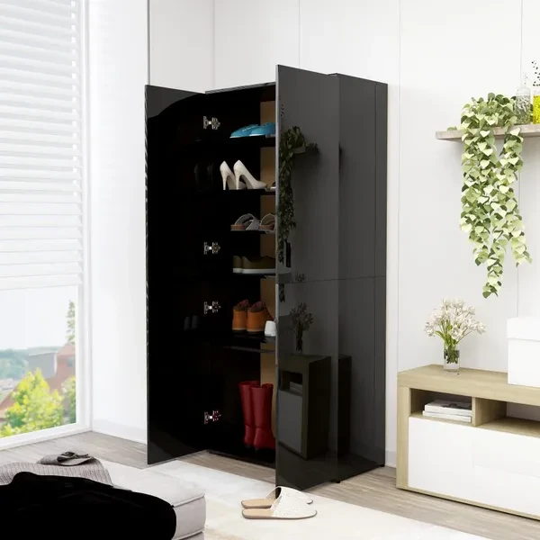 Shoe Cabinet High Gloss Black 80x39x178 cm Chipboard Schuhschrank Schoenenkast Meuble à chaussures