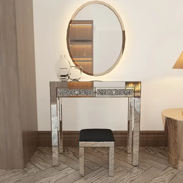 Mirrored Two Drawer Dressing Table Console Vanity Make-up Desk Bedroom Furniture