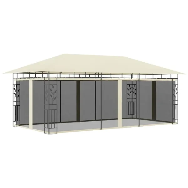 Gazebo with Mosquito Net 6x3x2.73 m Cream Pavillon Prieel belvédère