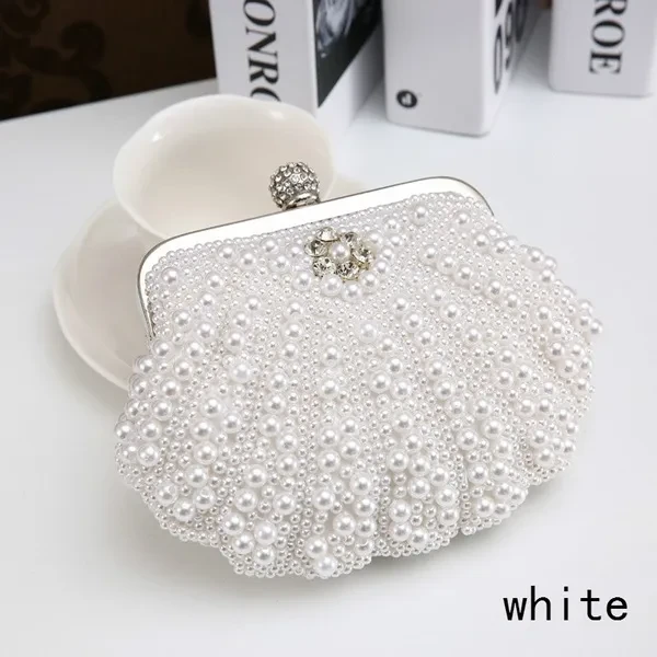 Women's Shell Shape Faux Pearl Clutch with Handle Handbag Wedding Purse Evening Dinner Party Bag for Bridal Evening Handbag