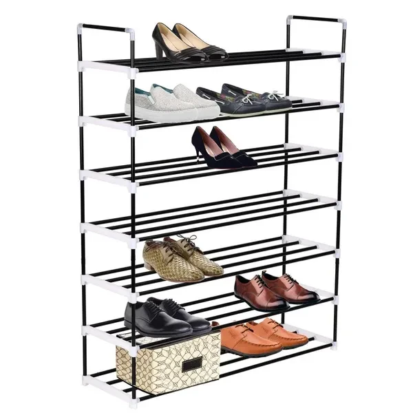 Shoe Rack with 7 Shelves Metal and Plastic Black Schuhregal schoenenrek étagère à chaussures