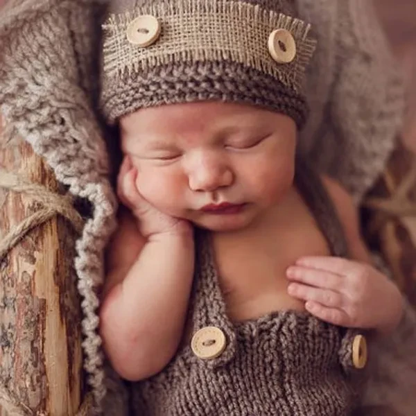 Infant Photography Outfits Newborn Photography Accessories Baby Hat Crochet Costume for Photo Shooting Retro Baby Photo Props ANO