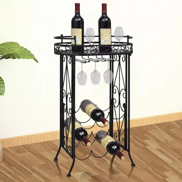 Wine Rack with Glass Holder for 9 Bottles Metal Flaschenregal Flessenrek Porte-bouteilles