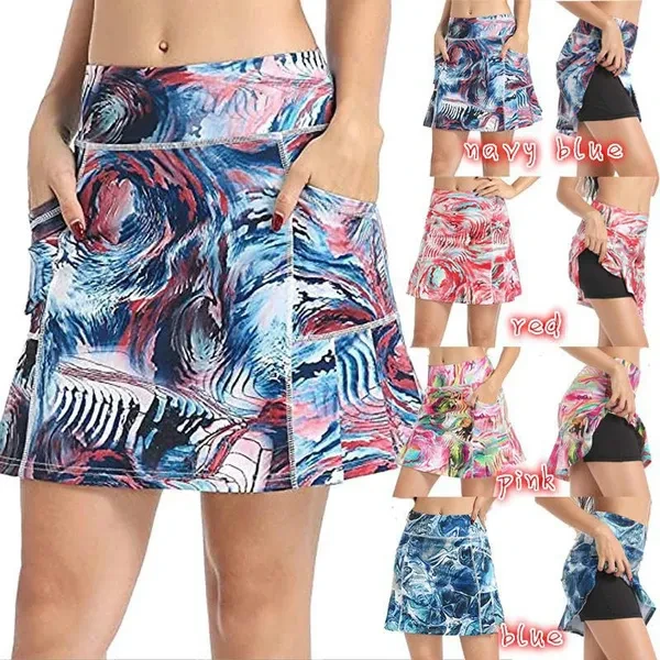 New Women's Athletic Golf Skirts Running Workout Fitness Tennis Skort Two Layers High Waist Sport Skorts with Pocket