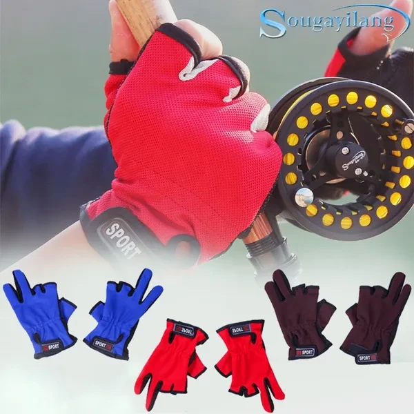 Sougayilang Fishing Gloves 1 Pair/Lot 3 Half-Finger Breathable Gloves Easy Wear Gloves