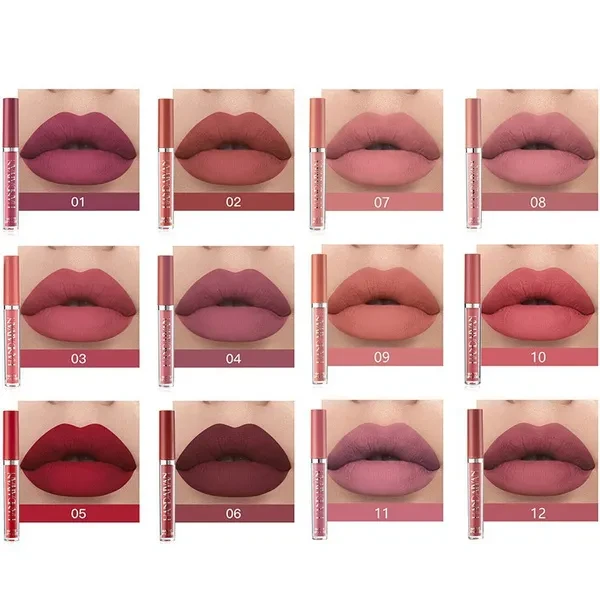 New 1Pcs Women Sexy 12 Colors Long Lasting Waterproof Ultra Matte Nude Liquid Lipstick Moisturizer Lip Glosses Beauty Makeup Cosmetics