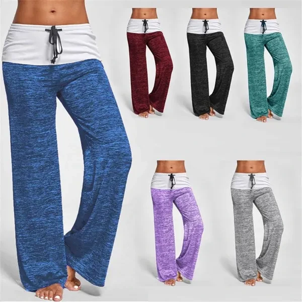 Women‘s yoga sports stitching pants casual wide-leg pants