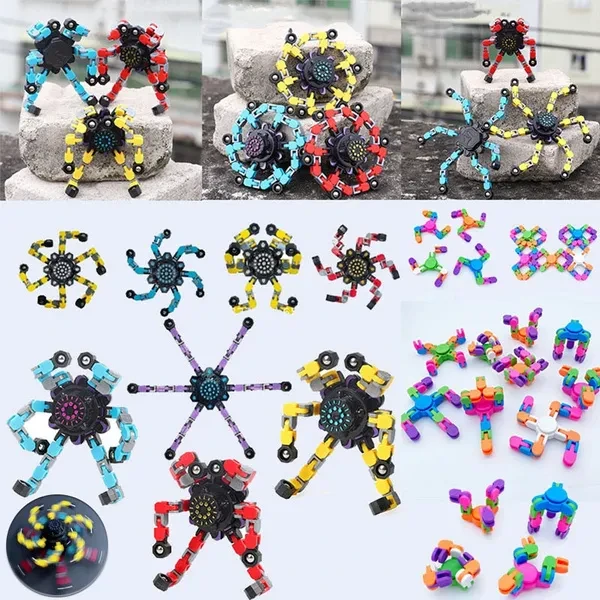 Fidget Gadget Fidget Spinner Top Toy Deformatble DIY Shaped Wacky Tracks Links Fidget Stress Reliever Spinning Fingertip Gyroscope Relax Toys for Kids Adults 4Styles