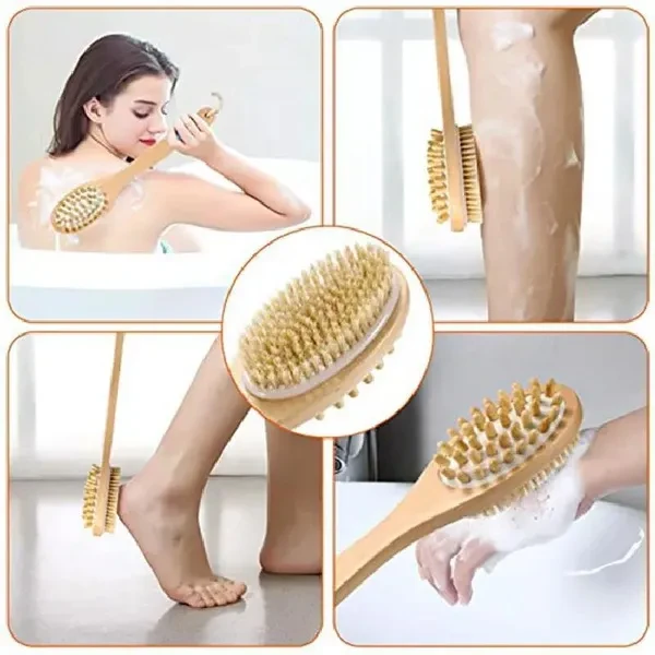 3in1 Wet or Dry Dual Side Brushing Body Brush Set, Soft and Stiff Bristles Shower Scrubber with Long Handle + 1 Short Handle Foot File Shower Scrubber+ 1 Pair Gloves Dead Skin Remove Exfoliator Back S