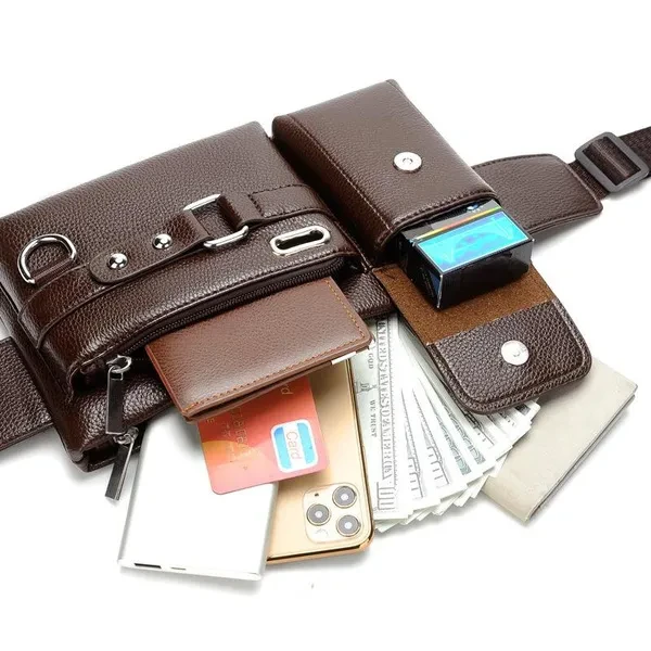 Men PU Leather Chest Waist Packs Crossbody Outdoor Sport Waist Bags