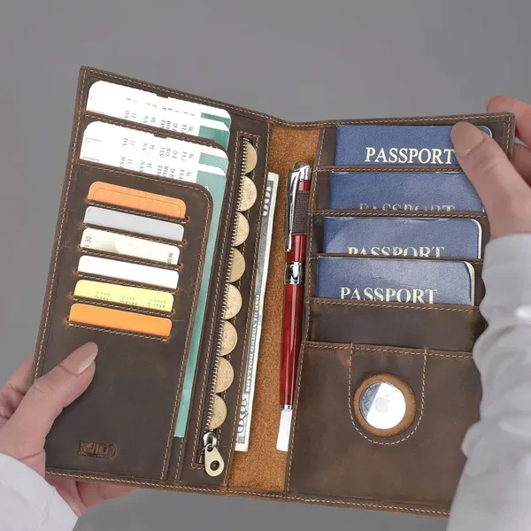 CONTACT'S Genuine Leather Men's Clutch Wallet Long Purse With Passport Holder Credit Card Slot Portable Card Bag Travel Wallets