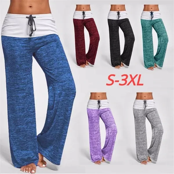 Women‘s Yoga Sports Stitching Pants Casual Wide-leg Pants