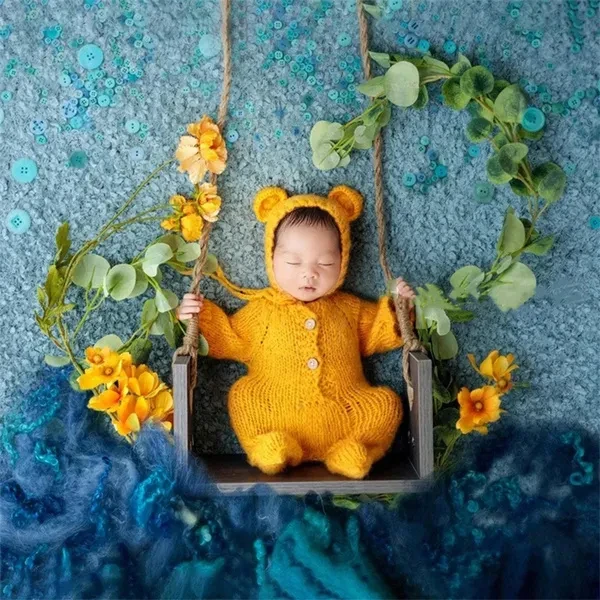 Baby Photography Swing Photo Props Newborn Small Wooden Bench Posing Seat Photoshoot Prop for Baby Photo Studio DOU