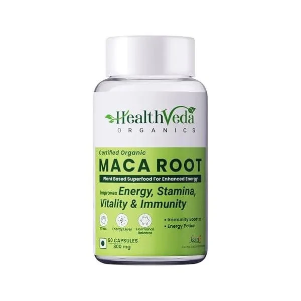 HEALTH VEDA ORGANICS PRIVATE LIMITED Maca Root Supplement 800 Mg  60 Veg Capsules  Promotes Reproductive Health Improves Energy & Enhances Performance  For Men & Women