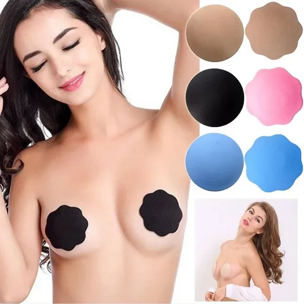 1 Pair Reusable Self Adhesive Silicone Breast Bra Petal Nipple Cover Pad Pasties ( Color: Black/ Nude/ Pink/ Blue)