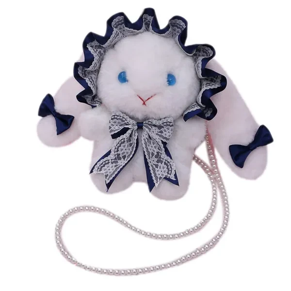 1Pcs Japanese Lolita Crossbody Messenger Shoulder Bag Kawaii Cute Ruffled Lace Bow Rabbit Bunny Satchel Handbag Plush Toys YYA