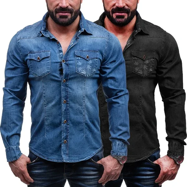Men's Fashion Printed Denim Shirt