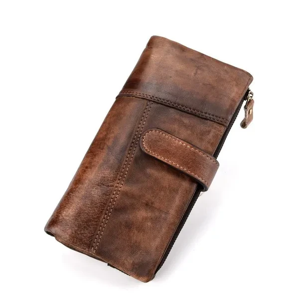 Vintage Wallet for Men Genuine Leather Long Mens Clutch Purse Zipper RIFD Organizer Holder Wrist Bag with Coin Purse Credit Cards Pocket