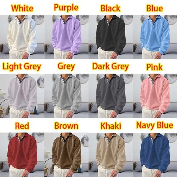 12 Colors Men‘s Tops Fashion Men's Casual Lapel Shirts Plaid Collar Long Sleeve Loose Pullover Shirts