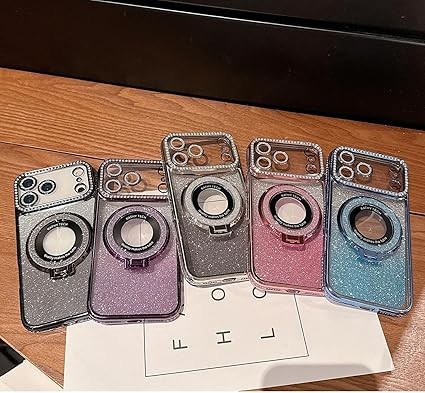 LXK Magnetic Stand for iPhone 17 Pro Case, [Compatible with Magsafe][Built-in Camera Lens Protector] Glitter Bling Card & Soft TPU Diamonds Bumper Protection Cover for Women Girls 6.3" Gold