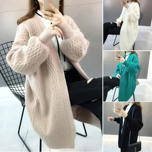 Winter New Women Fashion Casual Sweater Knitting Cardigan Full Sleeve Sweater Long Temperament Sweater Loose Sweater Keep Warm
