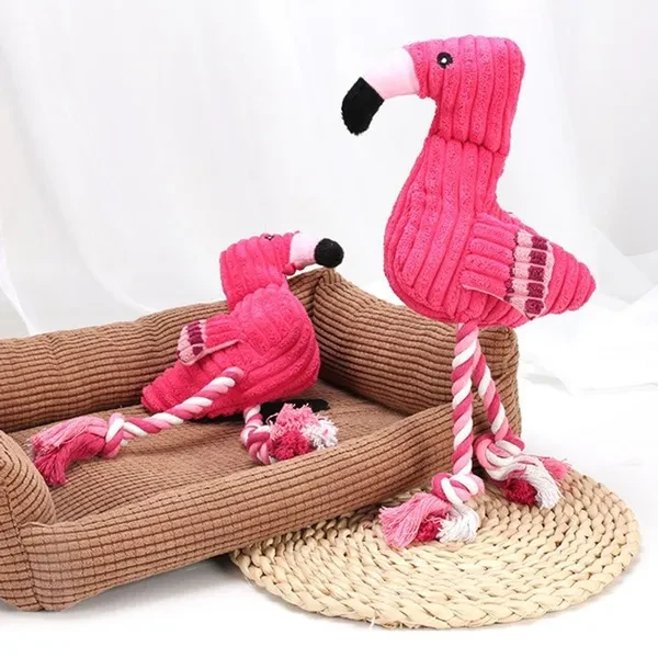 Fun Pet Toy Flamingo Shape Corduroy Chew Toy For Dog Puppy Squeaky Plush Bone Molar Dog Toy Pet Training Dog Accessories QVN