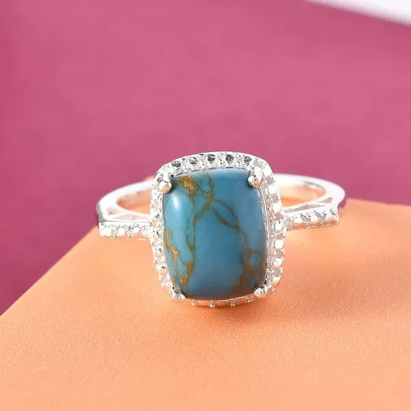 925 Silver Blue Turquoise Statement Solitaire Ring for Women Jewelry Boho Western Birthday Gifts for Women