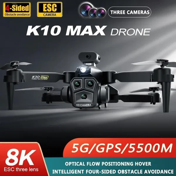 New K10 Max Drone Three Camera 4K Professional 8K HD Camera Obstacle Avoidance Aerial Photography Foldable Quadcopter Gift Toy